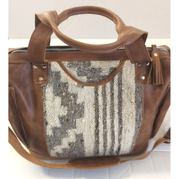 Bohemian Convertible Day Travel Bag Leather  Wool Woven Backpack Versatile Chic - Picture 2 of 8